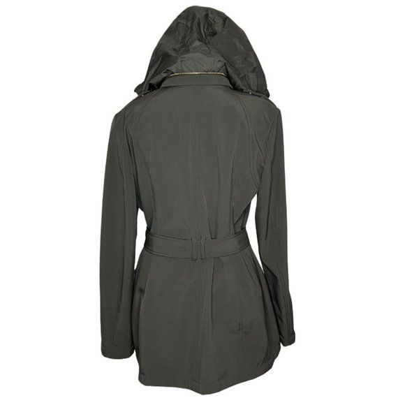 Michael Kors Olive Green Belted Zip Up Coat Jacket with Attached Hood (Womens M) - Picture 2 of 15
